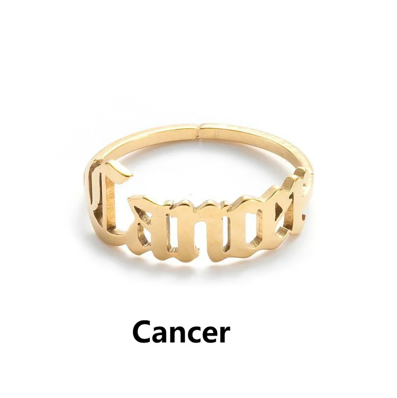 

Personalize Jewelry Cancer Zodiac Rings for Women Men Old English Letter Astrology Star Sign 12 Constellation Finger Ring, Gold,sliver