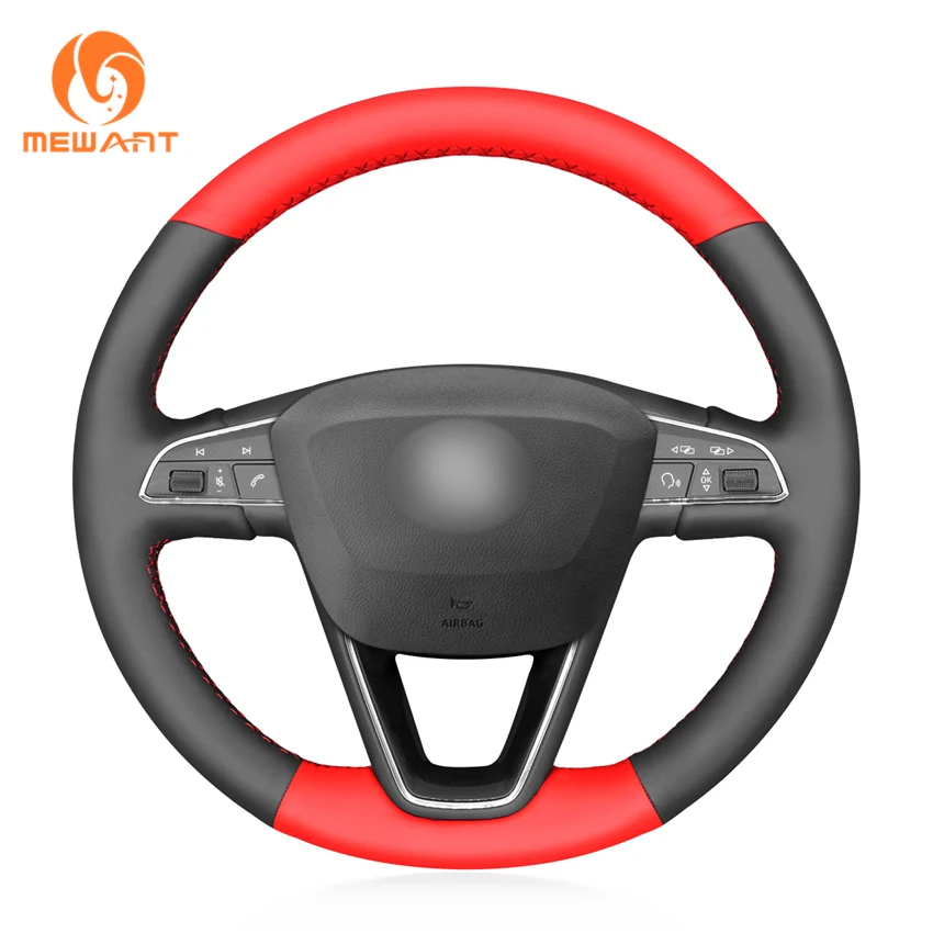 

Hand Sewing Black Red Artificial Leather Steering Wheel Cover for Seat Leon 5F Mk3 Ibiza 6J Arona Alhambra