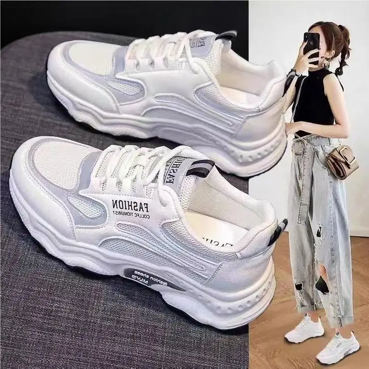 

New Versatile Casual Thick Sole Casual Shoes For Women Wholesale Four Seasons Fashion Trend Sports White Shoes