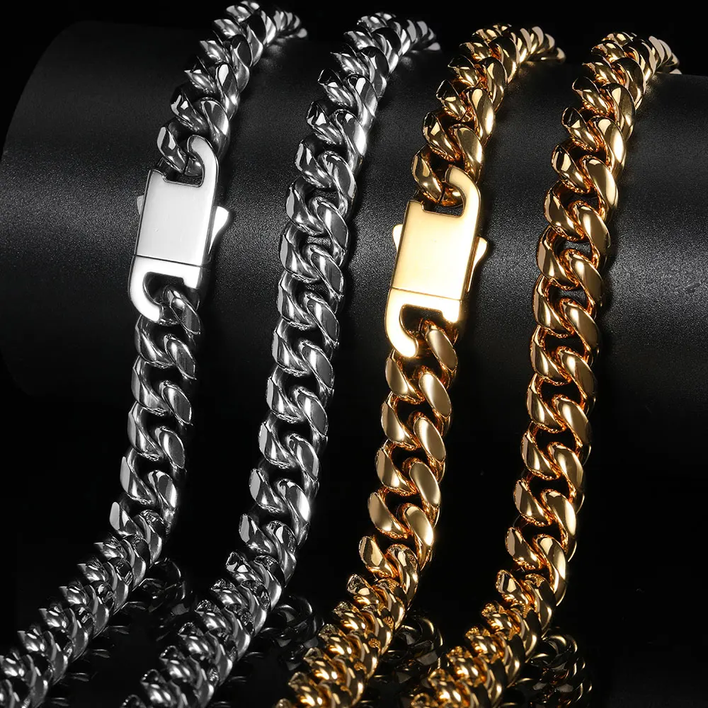 

Wholesale Gold Stainless Steel Cuban Link Chain Choker Iced Out Cuban Chain Lab Diamond Necklace Stainless Steel Cuban Chains, White gold,yellow gold