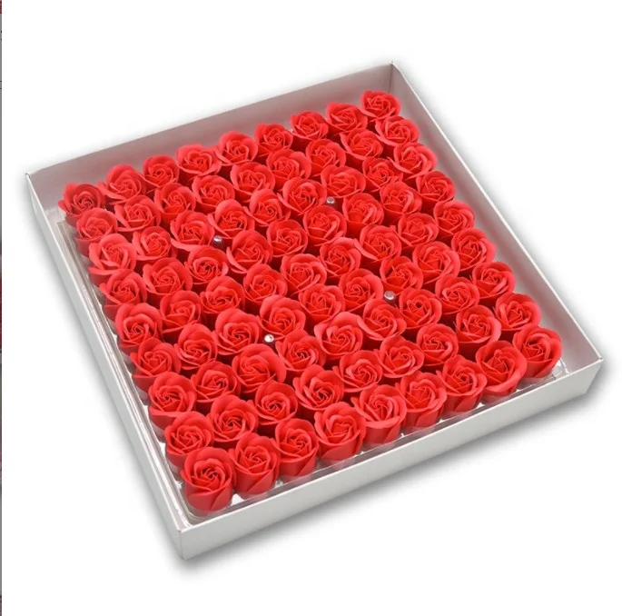 Valentine's Day Three Layer 81Pcs Non Pedestal Rose Soap Flower Head Soap Flower Wedding Candy Gift Box