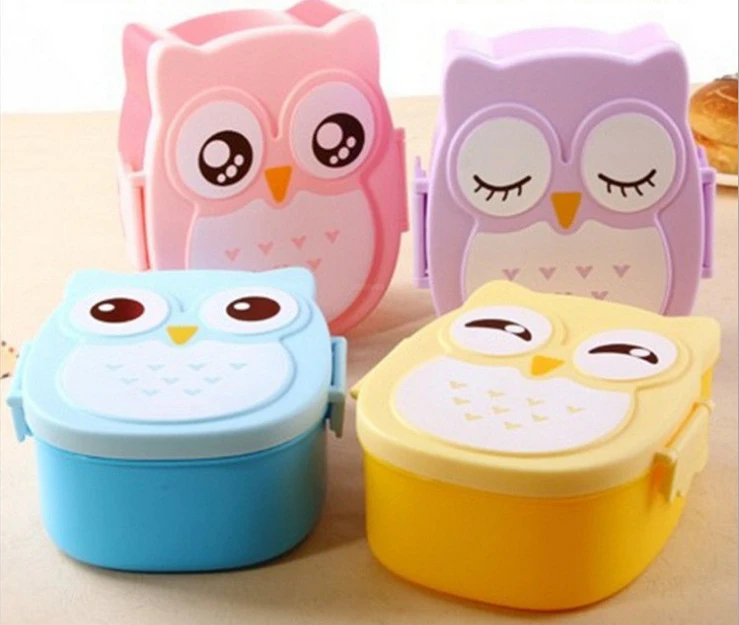 

Customized Logo Plastic Cartoon Owl Microwave Kids Food Container School Lunch Box Kids Bento Tiffin Lunch Box For Promotion