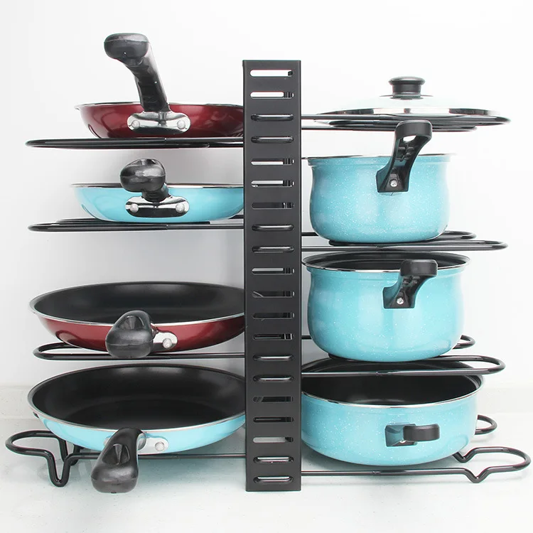 

2021 New Arrival Kitchen Adjustable Metal Pan Organizer,Pot Lid Holder,Pots And Pans Organizer, Black