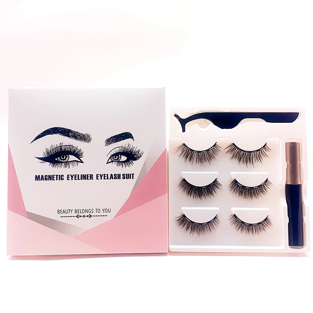 

2021 luxury magnet eyelashes custom own brand magnetic lashes kit waterproof eyeliner set soft 3d mink supplier, Natural black