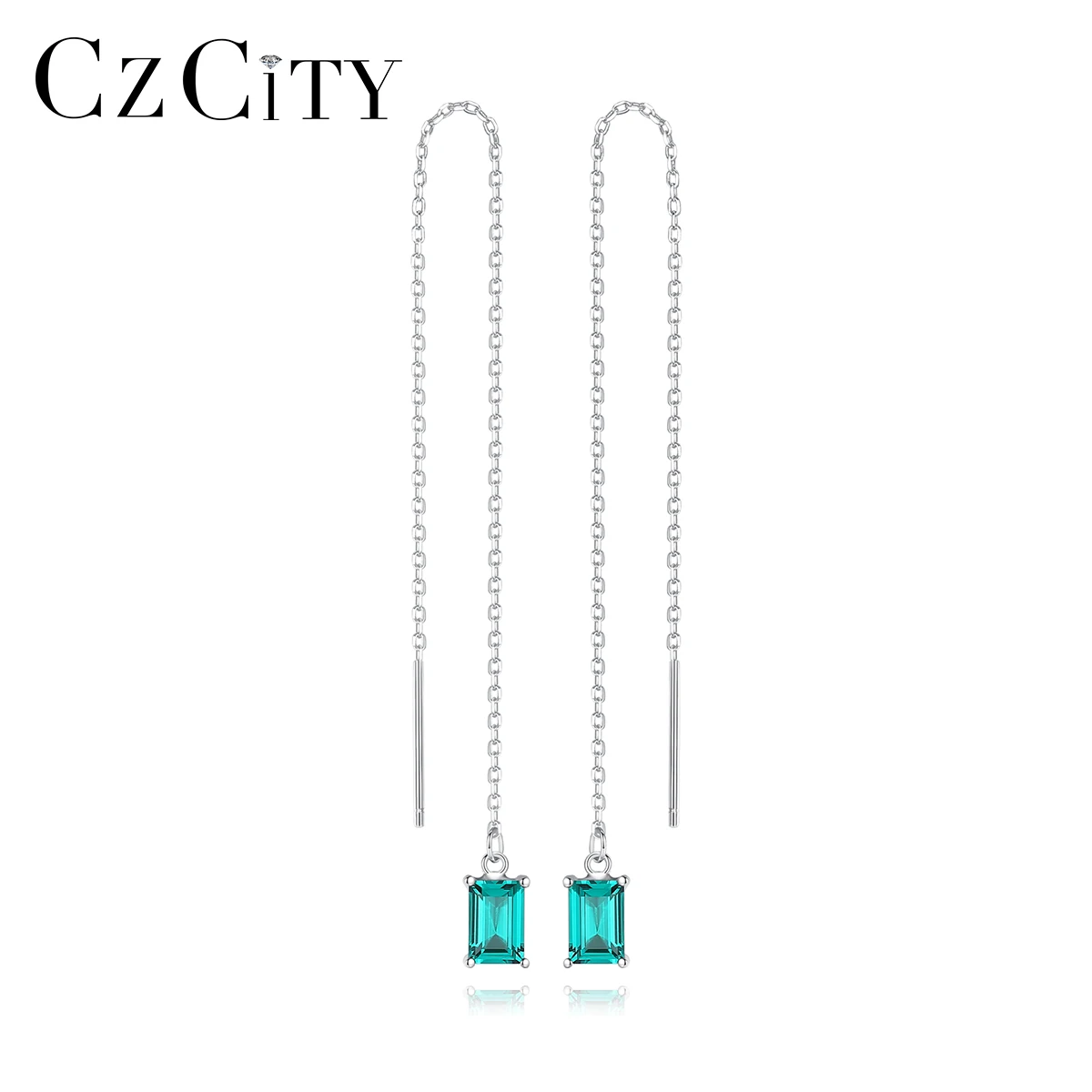 

CZCITY Silver Long Earrings Wire Men Made Gemstone Silver Earrings 925 Sterling