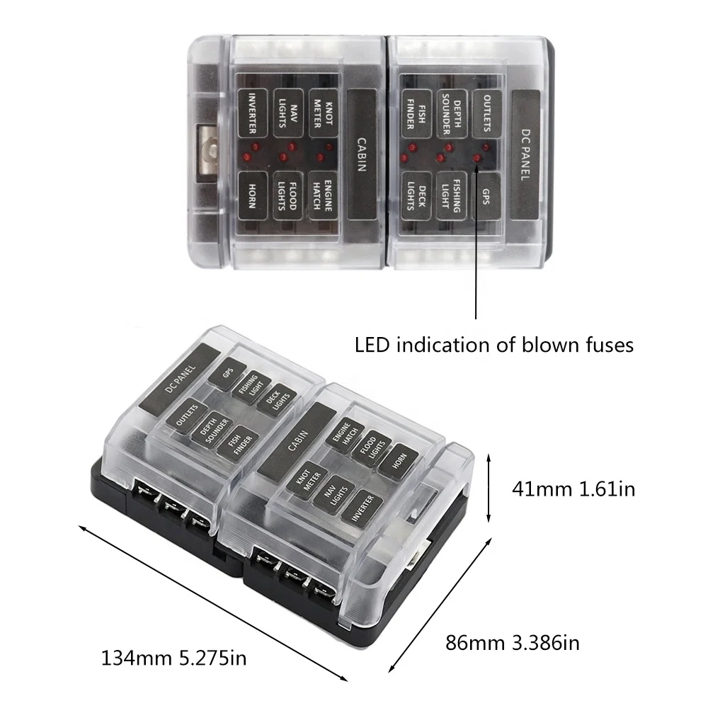 
DC 32V 12 way DC 2x6 Way Marine Fuse Blade Circuit Breaker Block ATP/ATO/ATC Mega Fuse Holder Box 