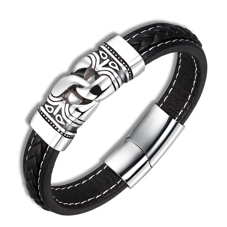 

Genuine Leather Bracelet Stainless Steel Wristband for Men Boys Charm Cuff Bangle Personality Bracelets