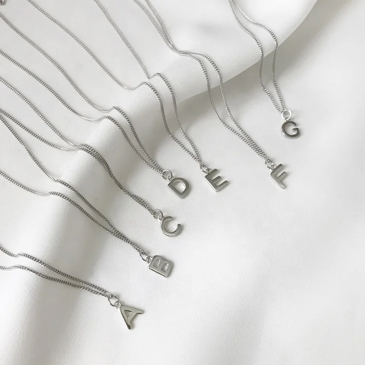

Simple sterling silver small pendant 26 alphabet letter necklace