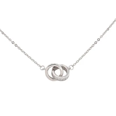 

925 Sterling Silver Necklace For Women Jewelry Double Circle Necklace For Gifts, Gold,rose gold