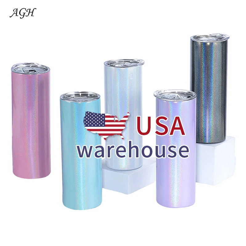 

20 Oz Stainless Steel Straight Skinny Blanks rainbow tumblers Sublimation Glitter Tumbler 20oz US Warehouse, Customized colors acceptable