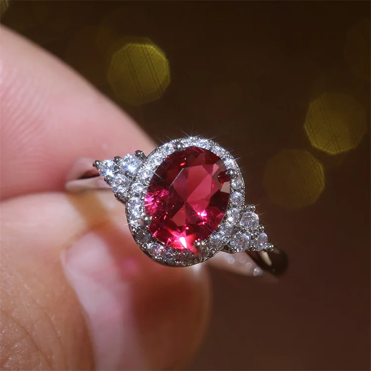 

Wholesale women's rings classic temperament red gemstone ring micro-inlaid zircon fashion ladies ring jewelry