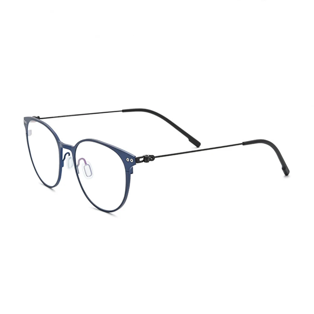 

ure Titanium Glasses Frame Women Vintage Round Myopia Optical Prescription Eyeglass Frame Men 2020 Screwless Eyewear, Blue/gold/brown