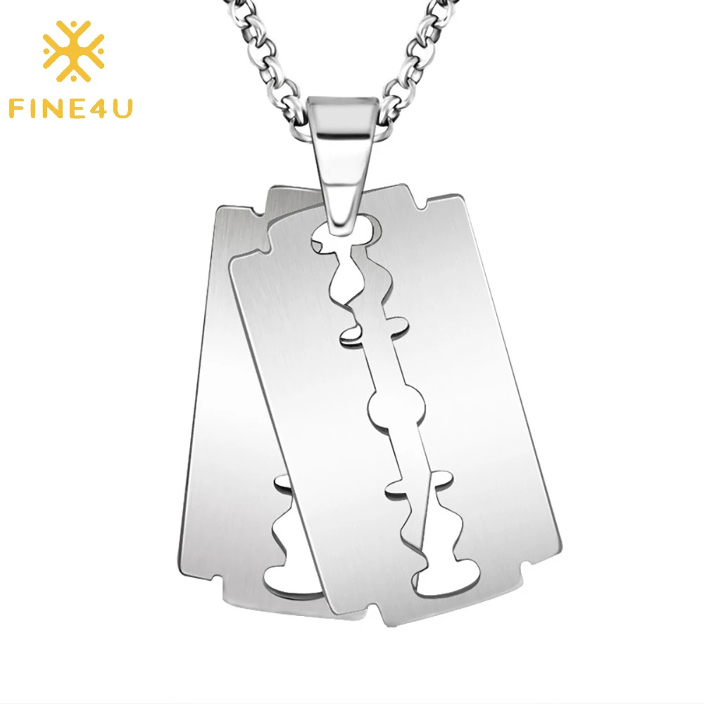 

Men's Fashion Punk Accessories Blade Pendant Necklace Men Hiphop Jewelry Stainless Steel Link Chain Necklaces Custom Packing