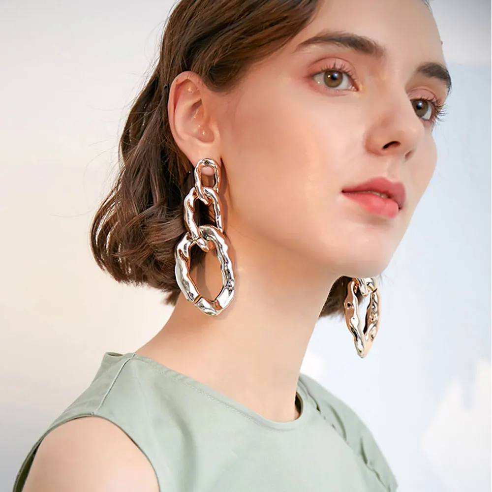 

danyuan gold crystal diamond pave setting long chain Asymmetry earrings women female minimalist earrings, Picture