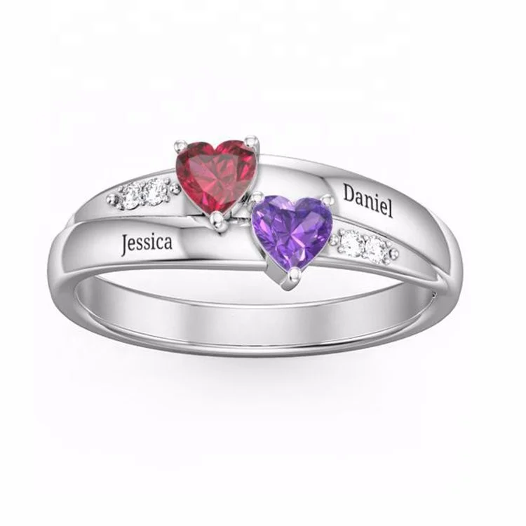 

Custom 925 Sterling Silver Personalized Name Couple Ring Birthstone Any Name, Customised