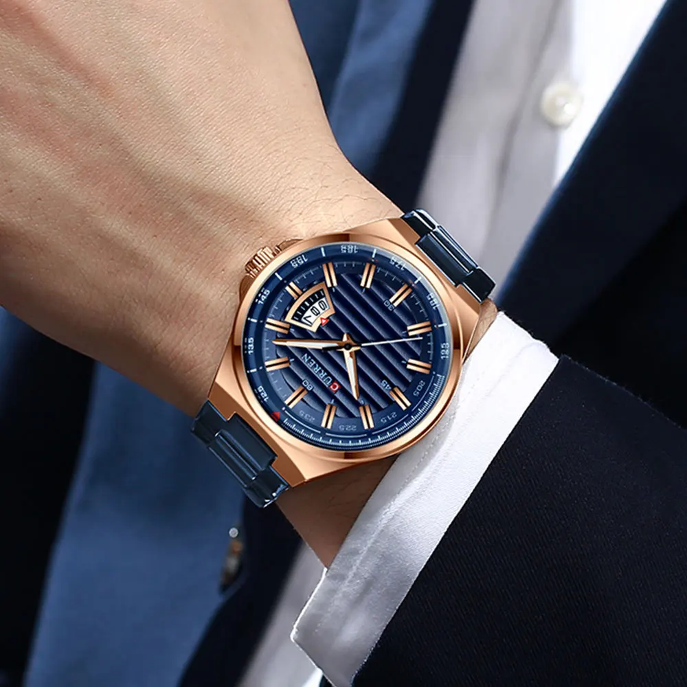 For CURREN 8375 Luxury Quartz Watches for Men Business New Calendar Relogio Masculino Waterproof Stainless Steel Band Alloy Fash