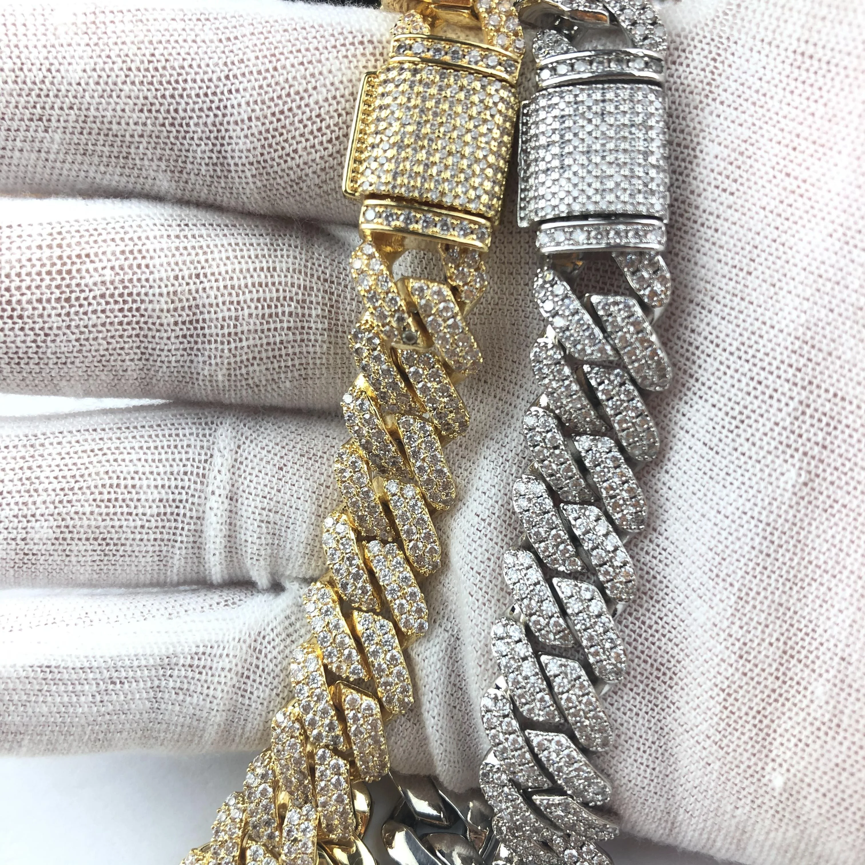 

12mm Diamond Prong Cuban Chain White Gold cuban link chain