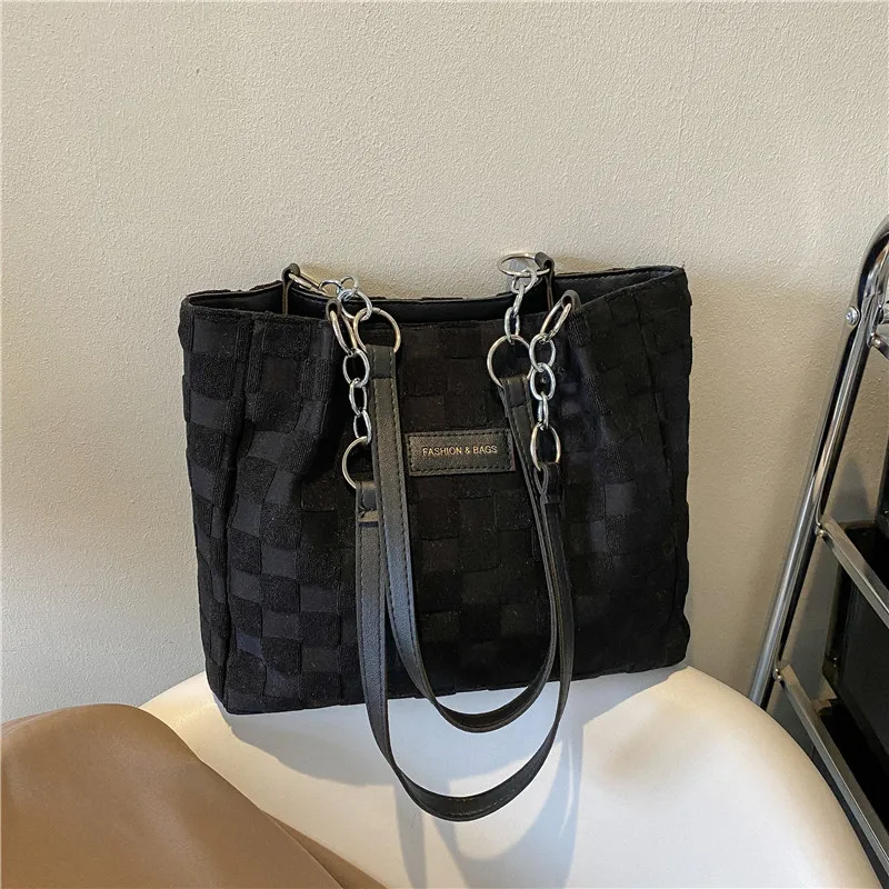 

Suede Leather Lattice Large Capacity Bags Women Handbags Ladies Trendy Chain One Shoulder Tote Bag Female 2023