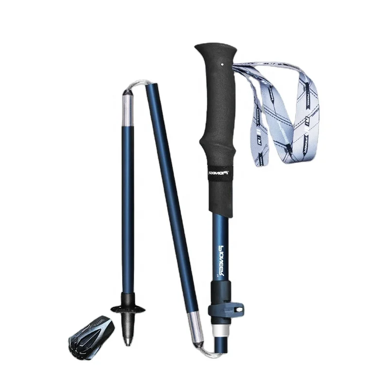 

High quality trekking pole carbon fiber aluminum walking stick 5 retractable collapsible trekking pole can be customized, Dark blue