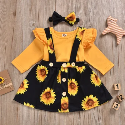 

New Children's Clothing Robe + Short Skirt Child Suit Sunflower Print Clothing Wholesale Designer Inspired Clothing, Photo color