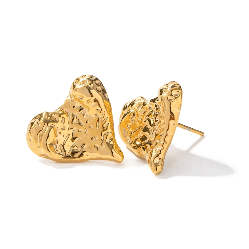 

18K Gold Plated Stainless Steel Earring Dainty Heart Shape Design Lava Irregular Stud Earring