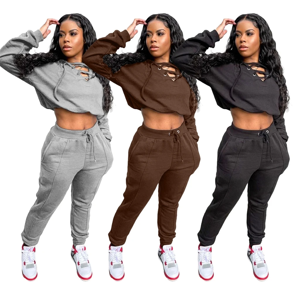 

MD-202227 Women Girls' Two Piece Pant Set Outfits Clothing Jackets Coats Cloaks Crop Tops Fall 2 Piece Winter Pant Sets Clothing