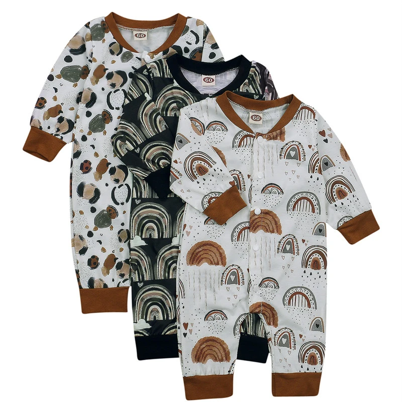 

Rainbow Baby Cotton Layette Spring Neutral Girls Boys Long Sleeve Jumpsuits, Rainbow pattern