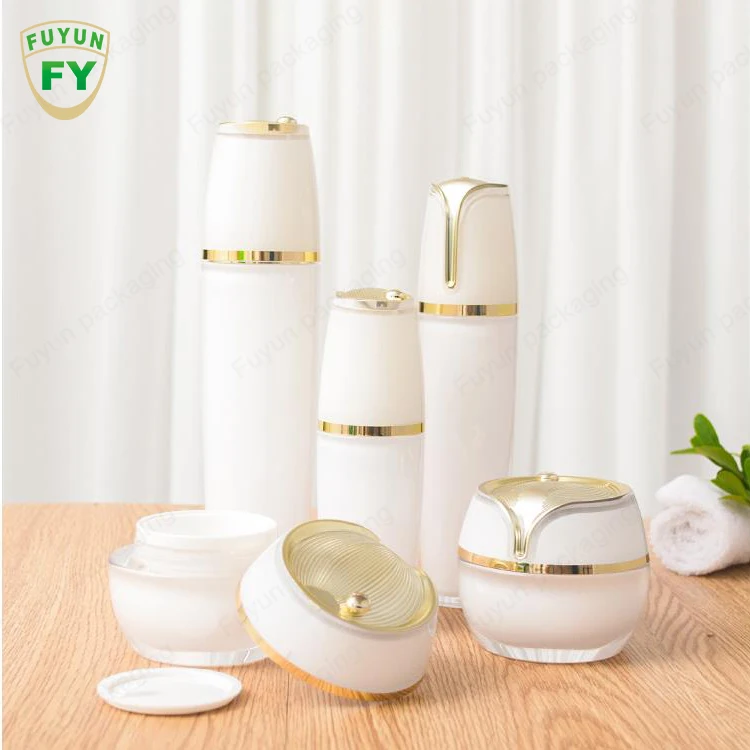 

Fuyun Luxury Special Design Gold Oval Face Cream Cosmetic Pump Bottle Acrylic Cosmetic Bottle And Jar Set