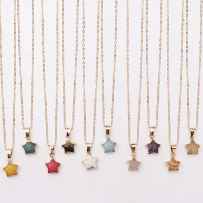 

Simple Natural Stone Agate Star Gold Pendant Necklace Jewelry
