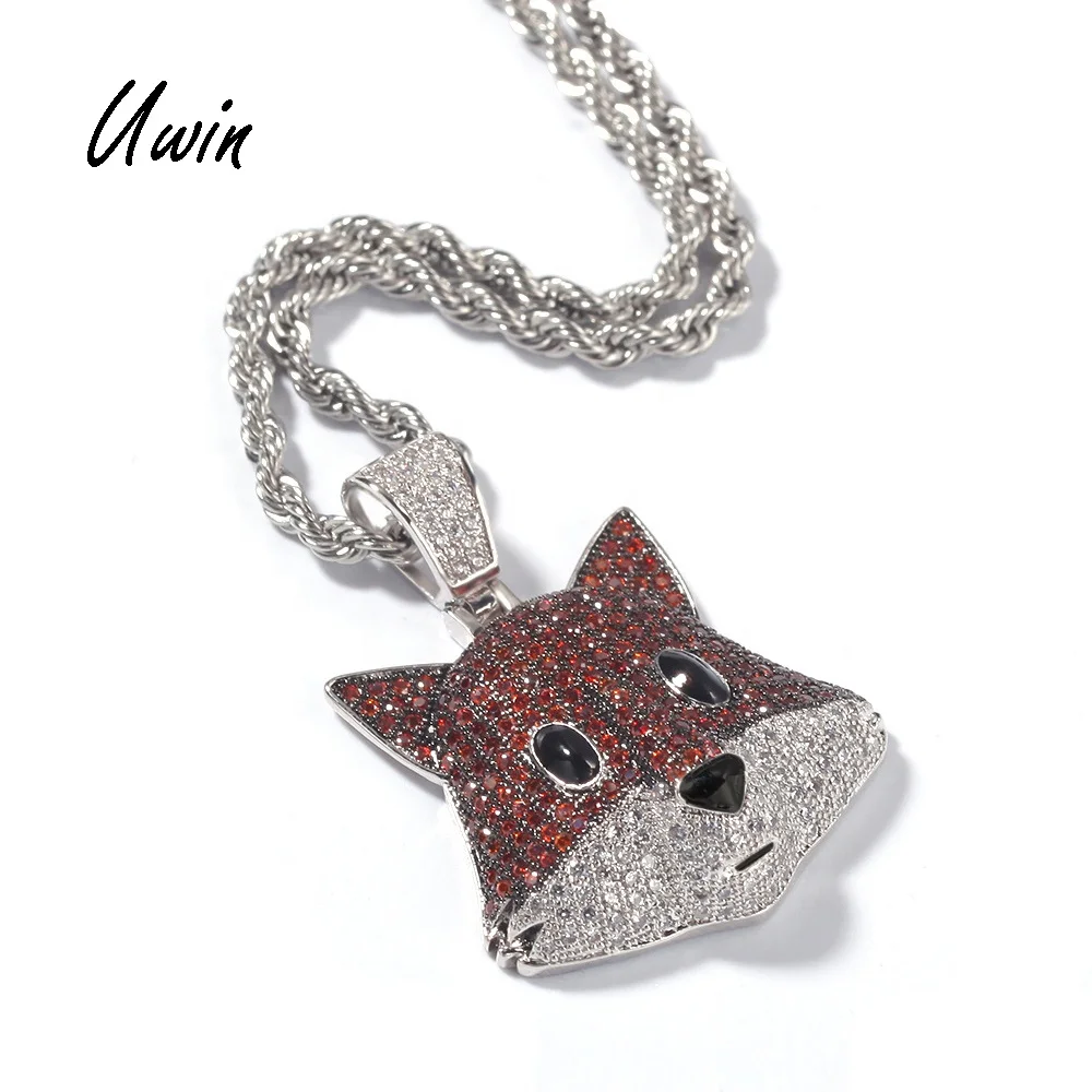 

High Quality Hip Hop Cartoon Animal Fox Iced Out Cartoon Gold Platinum Plating Pendant, Real 18k gold and platinum, black gold