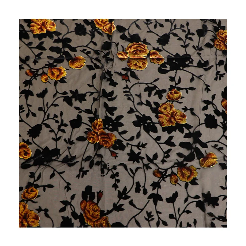 Custom Made Floral Print Velour Viscose Nylon Burnout Velvet Embroidery Dress Fabric