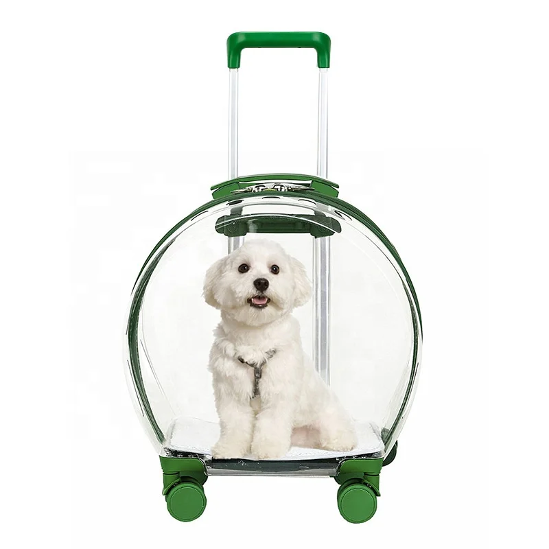 

Transparent Waterproof Breathable Potable Travelling Trolley Case Cats Dogs Strollers Pets Strollers For Sale, Green and blue and pink