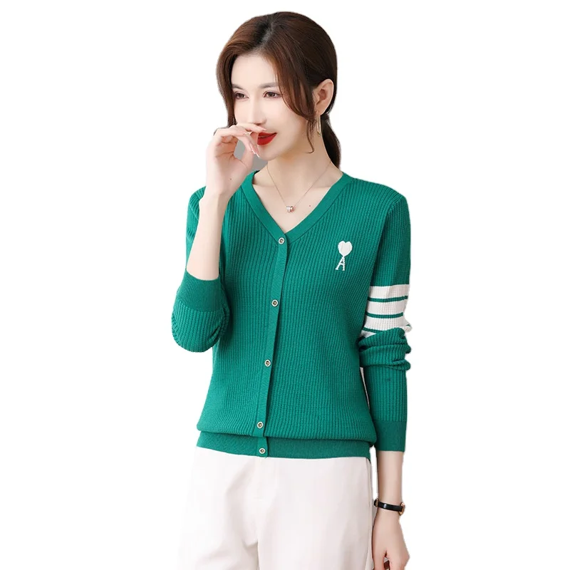 

Ladies sweater cardigan cashmere sweater spring and autumn computer knitting V-neck casual fashion outer net coat sweater, Many colors are available