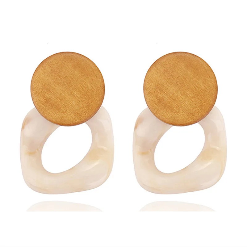 

INS Square Geometric Round Wood Matching Personality Earrings