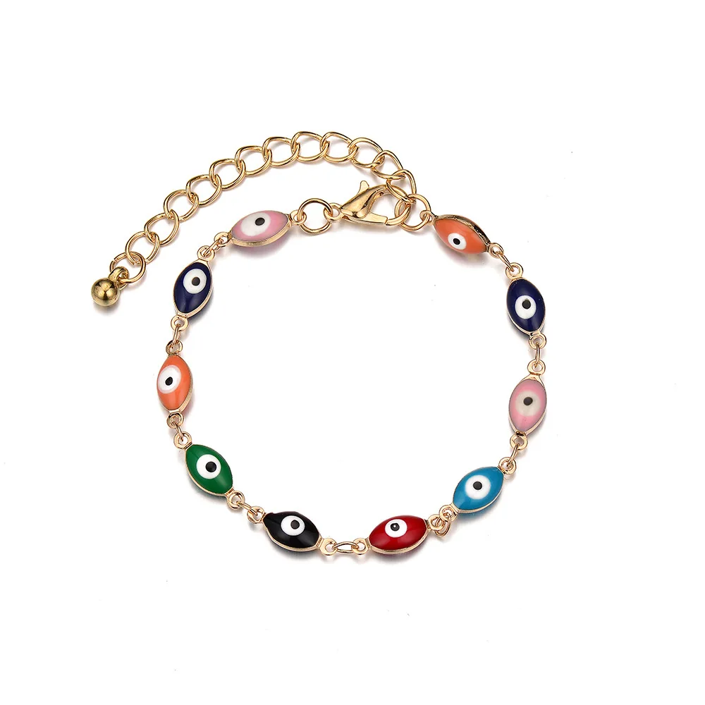 

2021 Hot Sale Design Colorful Oil Drip Evils Eye Bracelet Multi Color Enamel Turkish Eye Bracelet