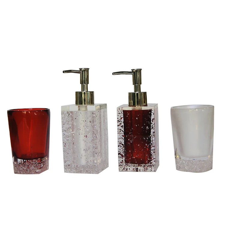 
Clear red acrylic resin hand wash bottle with lotion pump dispenser 