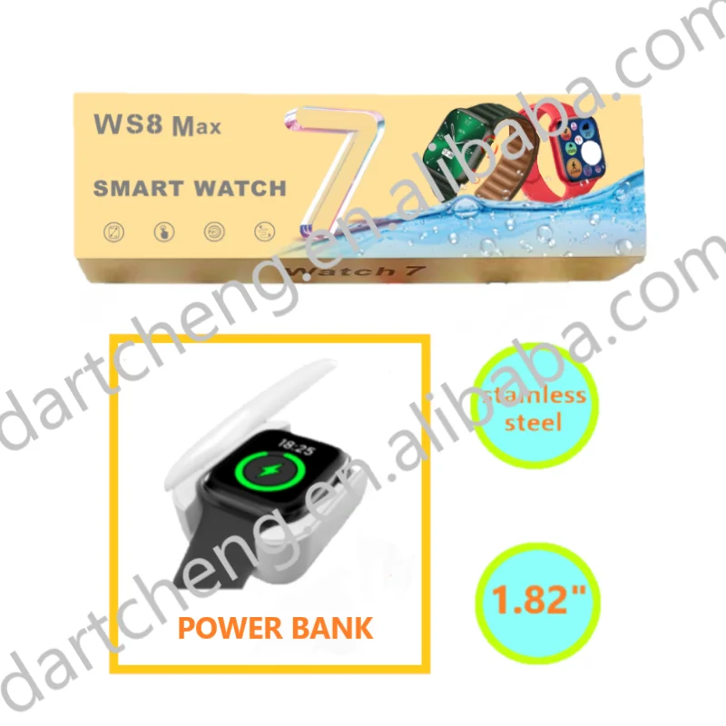 

1.82 inch ws8max i7 i 7 watch seri rotate crown realtek 8762DT rdfit app watch7 ws8 max series 7 smart watch, 6 colors