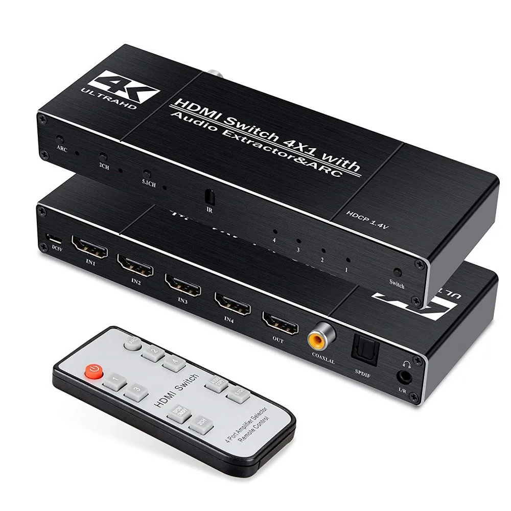 

HDMI Audio Splitter HDMI Switcher HDMI4 In One Out Switch ARC 4k 60hz, Black