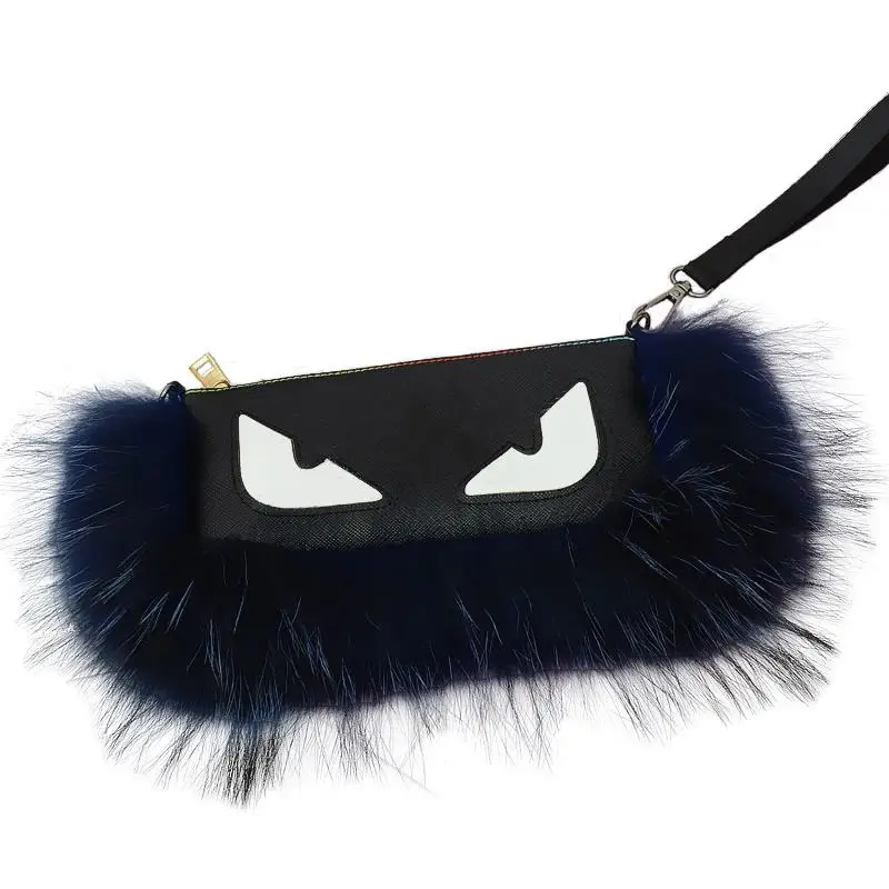 

Popular little monster shape real raccoon fur women fur clutch bag