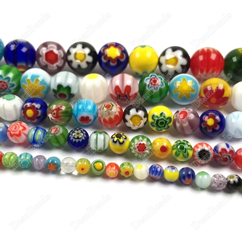 

High Quality Mixed Color Millefiori Glass Round Beads For DIY Bracelets Jewelry Making 4mm 6mm 8mm 10mm 12mm 14mm