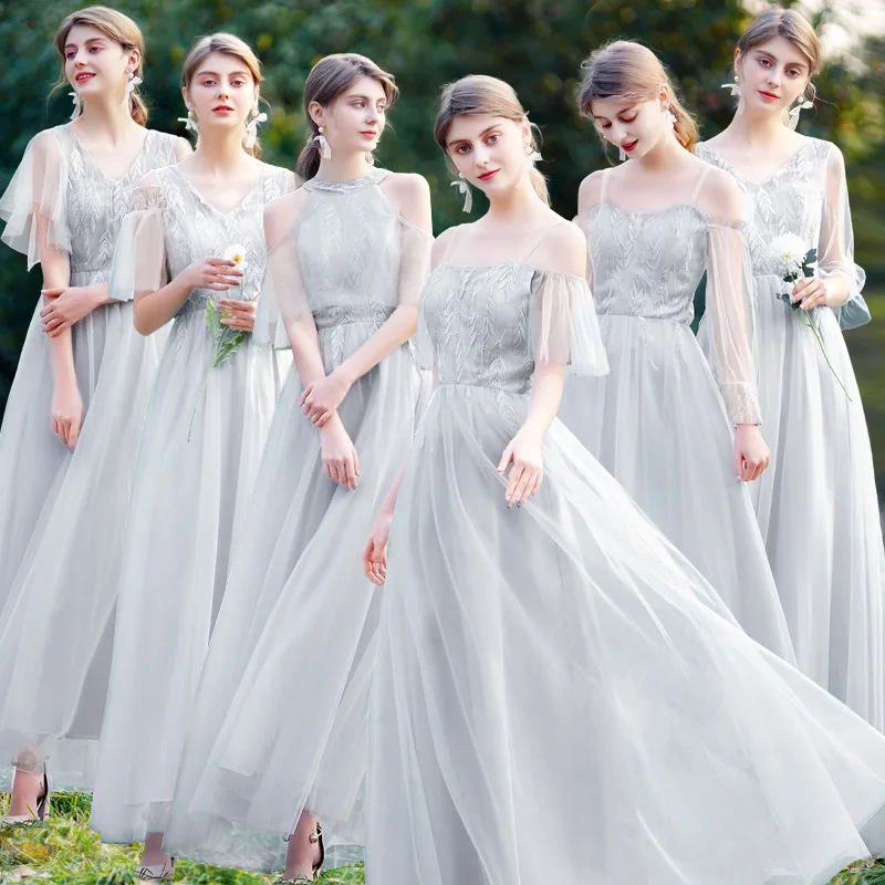 

2021 bridesmaid dresses largos barato cortos vestidos de boda para damas de honor, Blue, gray, beige