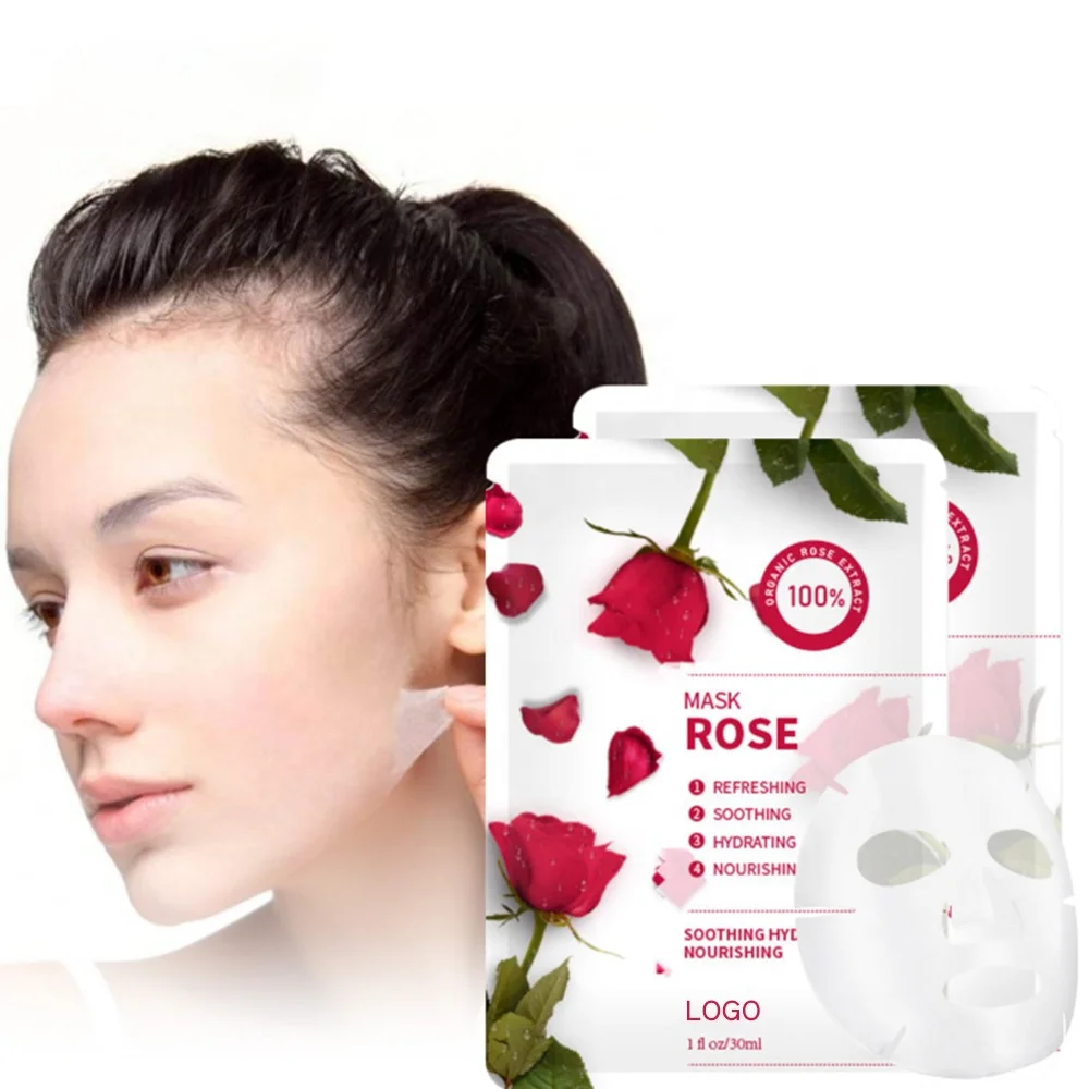 

Rose Whitening Hydrating Beauty Face Sheet Mask Natural Organic Fruit Rose Natural Silk Facial Mask