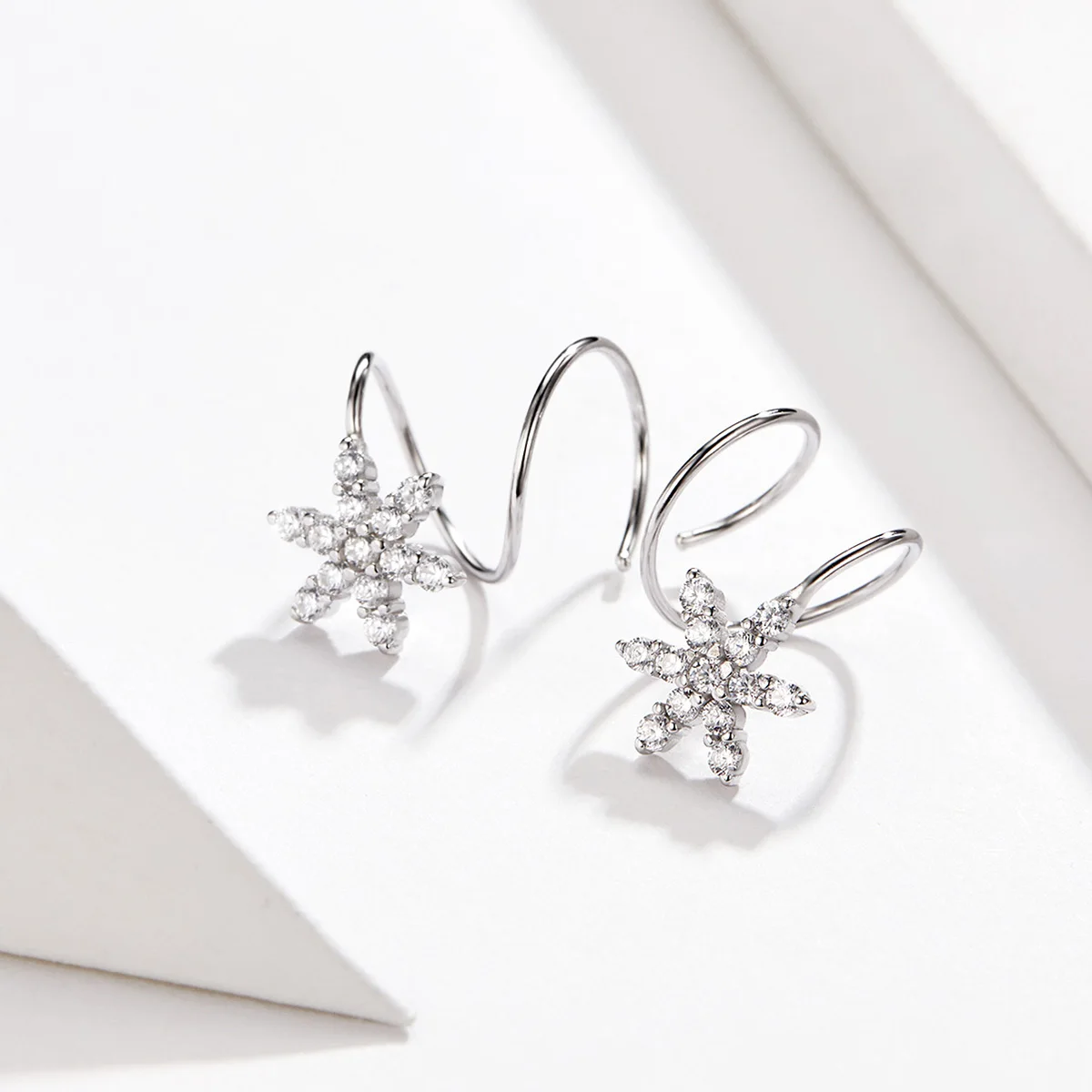 

Fine Jewelry Snowflake Platinum Plated 925 Silver Modern Earrings For Woman