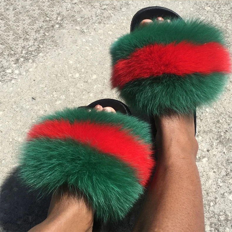

Hot Ladies Custom Colorful Fur Slippers Plush Faux Wholesale Fur Slippers Women Fox Furry Fluffy Sandals Slippers Fur Slides, 40 color options