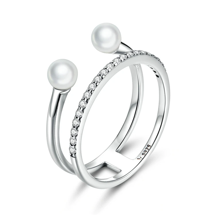 

Geometric Shell Beads CZ Pendant Finger Rings for Women Engagement Statement Jewelry Elegant and fashionable pearl ladies ring