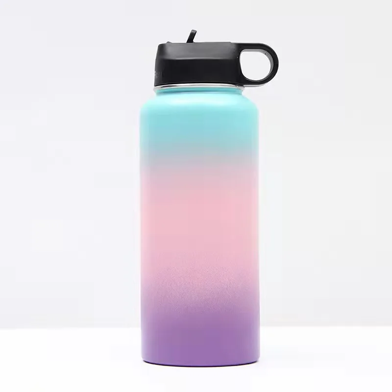 

32oz/40oz plastic spray gradient space pot with straw cover stainless steel large-capacity convenient vacuum flask water cup, Customized color