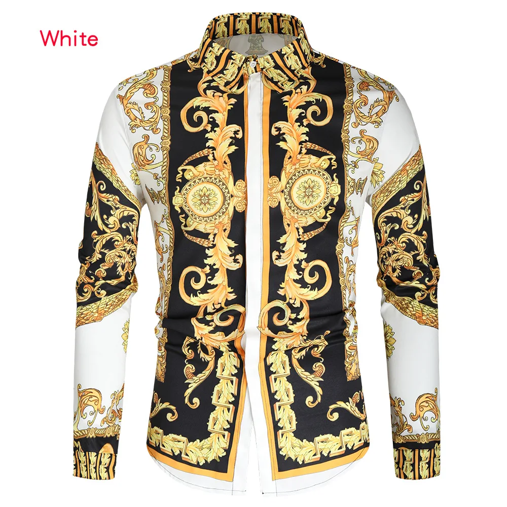 

2021 new cross-border men's European size print Hawaiian autumn floral long-sleeved shirt cardigan for men, Customized color