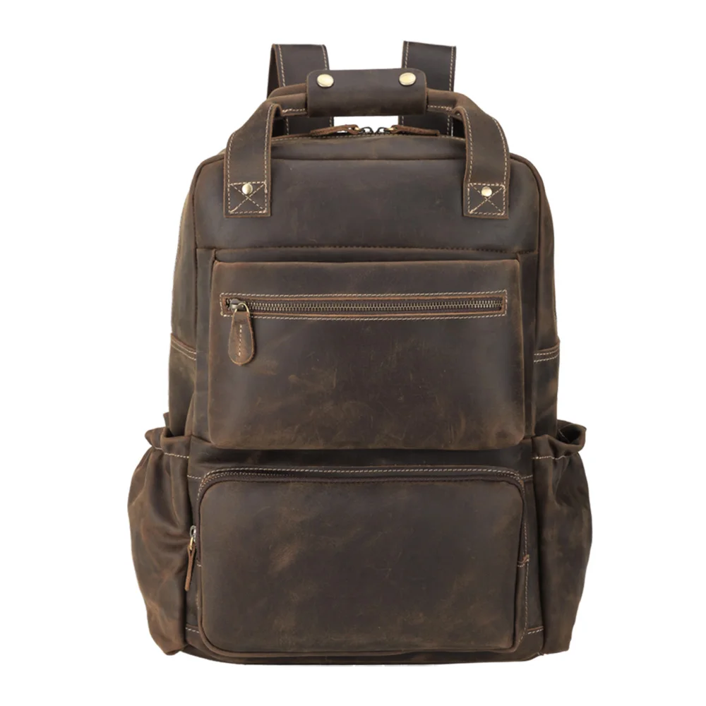 

2023 Hot Sale Manufacturer Wholesale Men Brown Vintage Cowhide Genuine Cow Leather 15 Inch Travel Laptop Leather Backpack