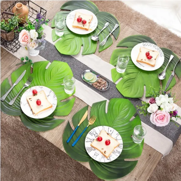 

Tabletex Fashionable and environment-friendly EVA material New tropical leaf shaped table mat leaf placemat, Green