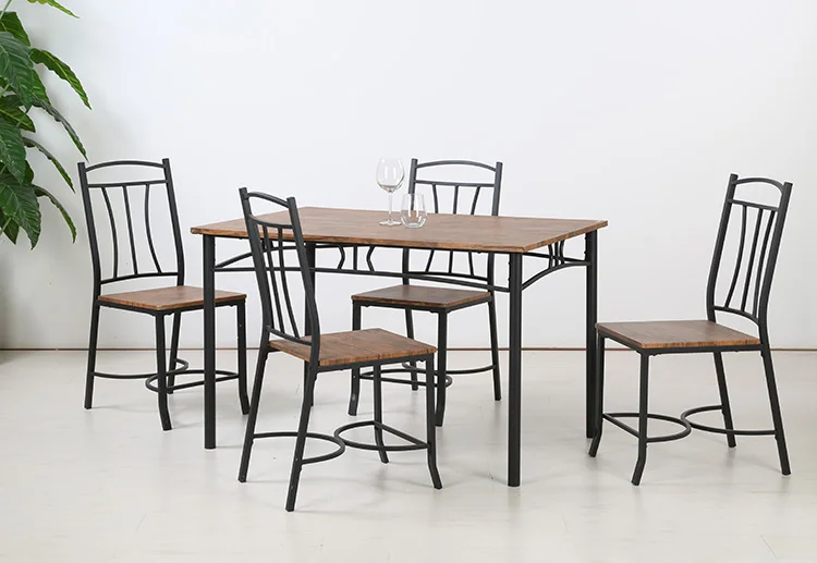 Home restaurant kithcen antique furniture wooden desktop metal legs 4 seater rustic industrial dining room table